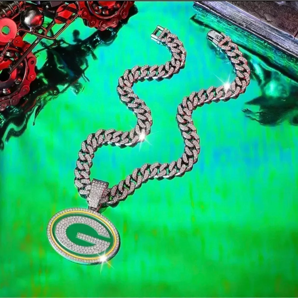 Green Bay Hip Hop Iced out Silver Cuban Chain Necklace